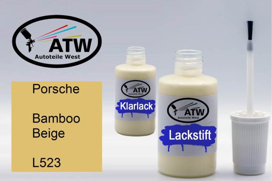 Porsche, Bamboo Beige, L523: 20ml Lackstift + 20ml Klarlack - Set, von ATW Autoteile West.